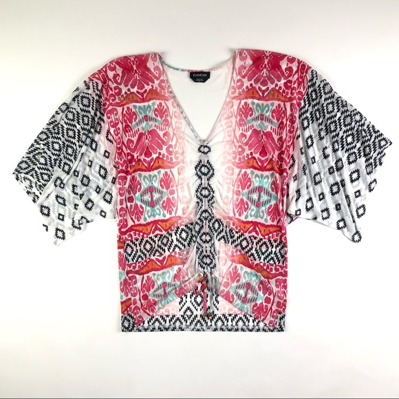 Bebe Print Mesh Kaftan Top - Picture 4 of 10